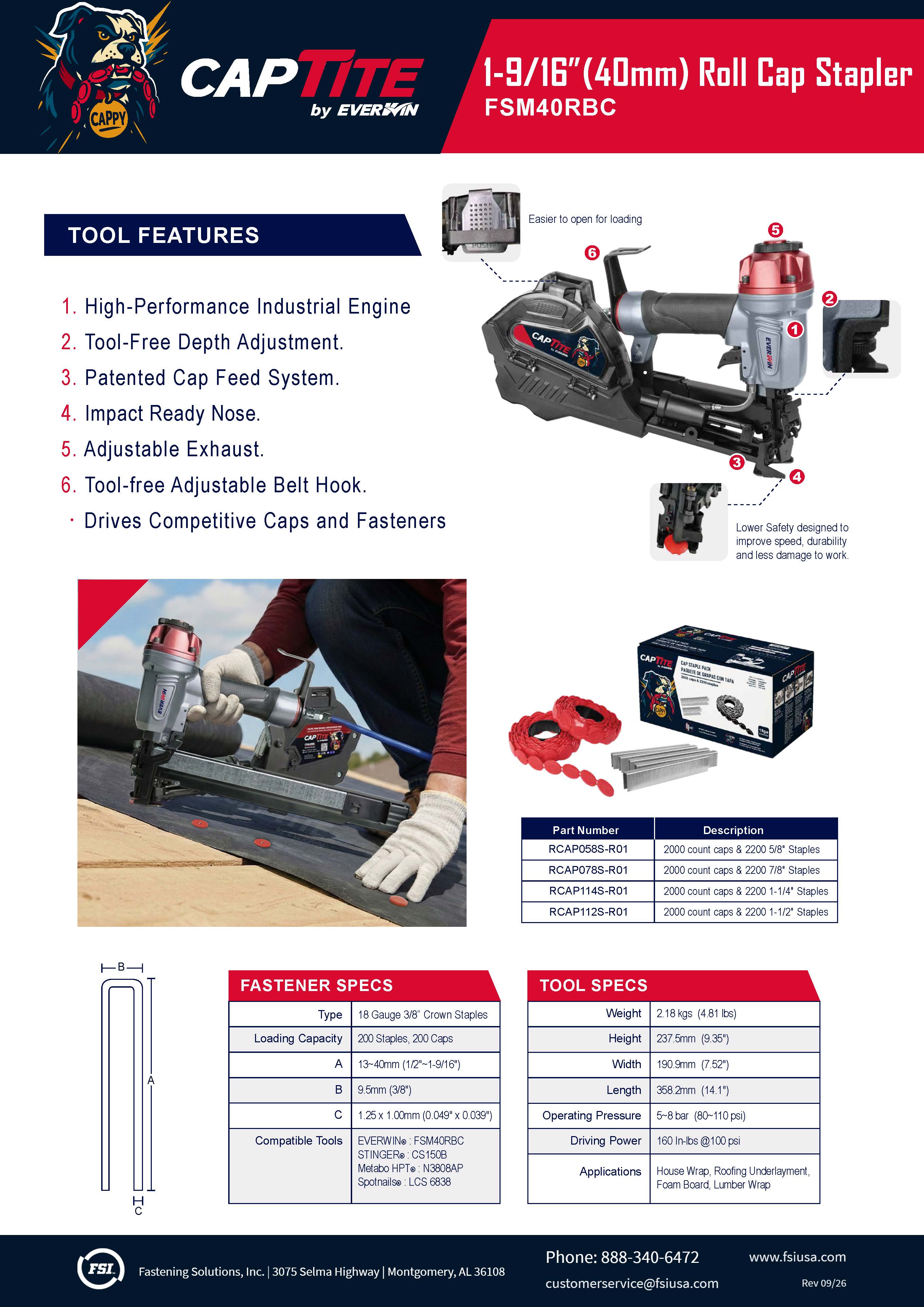 CapTite FSM40RBC Roll Cap Stapler